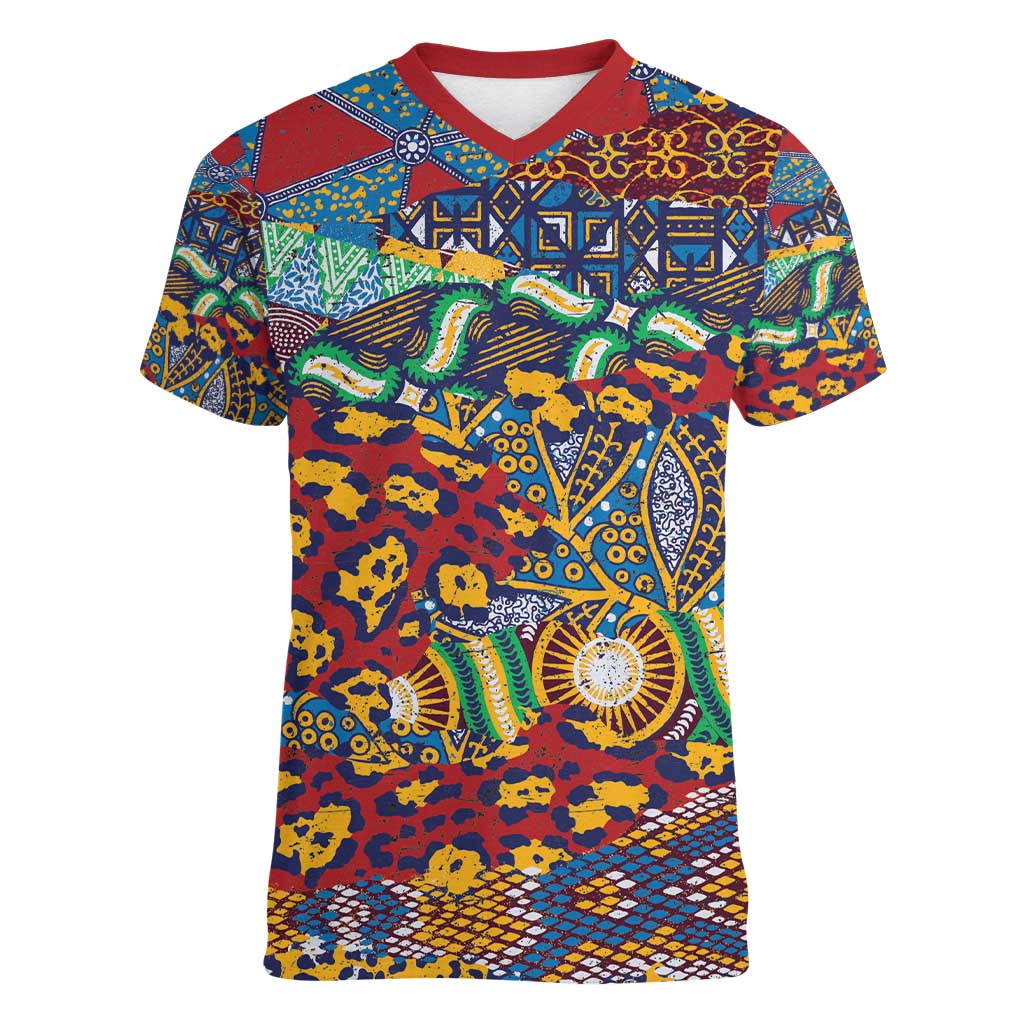 Traditional African Animal Skins Pattern Women V-Neck T-Shirt - Wonder Print Shop