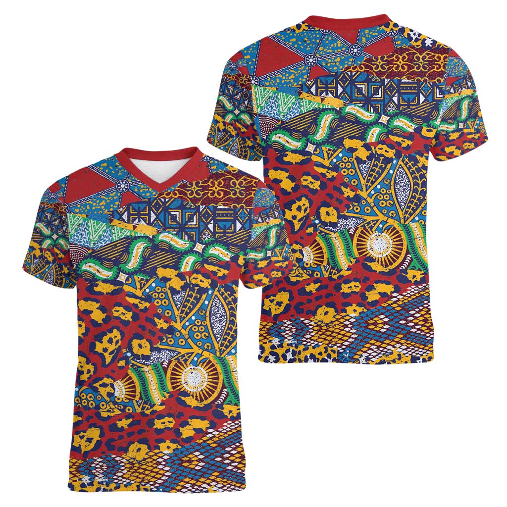 Traditional African Animal Skins Pattern Women V-Neck T-Shirt - Wonder Print Shop