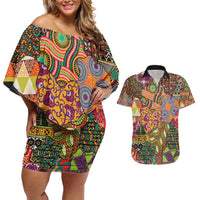 Traditional Ethnic African Vintage Motifs Couples Matching Off Shoulder Short Dress and Hawaiian Shirt LT9 - Wonder Print Shop