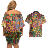 Traditional Ethnic African Vintage Motifs Couples Matching Off Shoulder Short Dress and Hawaiian Shirt LT9 - Wonder Print Shop