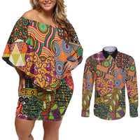 Traditional Ethnic African Vintage Motifs Couples Matching Off Shoulder Short Dress and Long Sleeve Button Shirt LT9 - Wonder Print Shop