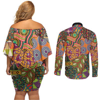 Traditional Ethnic African Vintage Motifs Couples Matching Off Shoulder Short Dress and Long Sleeve Button Shirt LT9 - Wonder Print Shop