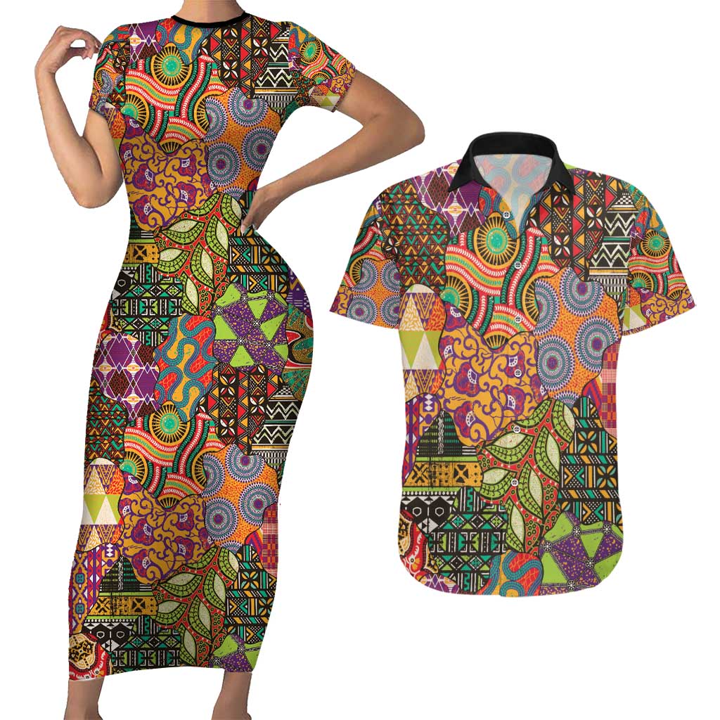 Traditional Ethnic African Vintage Motifs Couples Matching Short Sleeve Bodycon Dress and Hawaiian Shirt LT9 - Wonder Print Shop