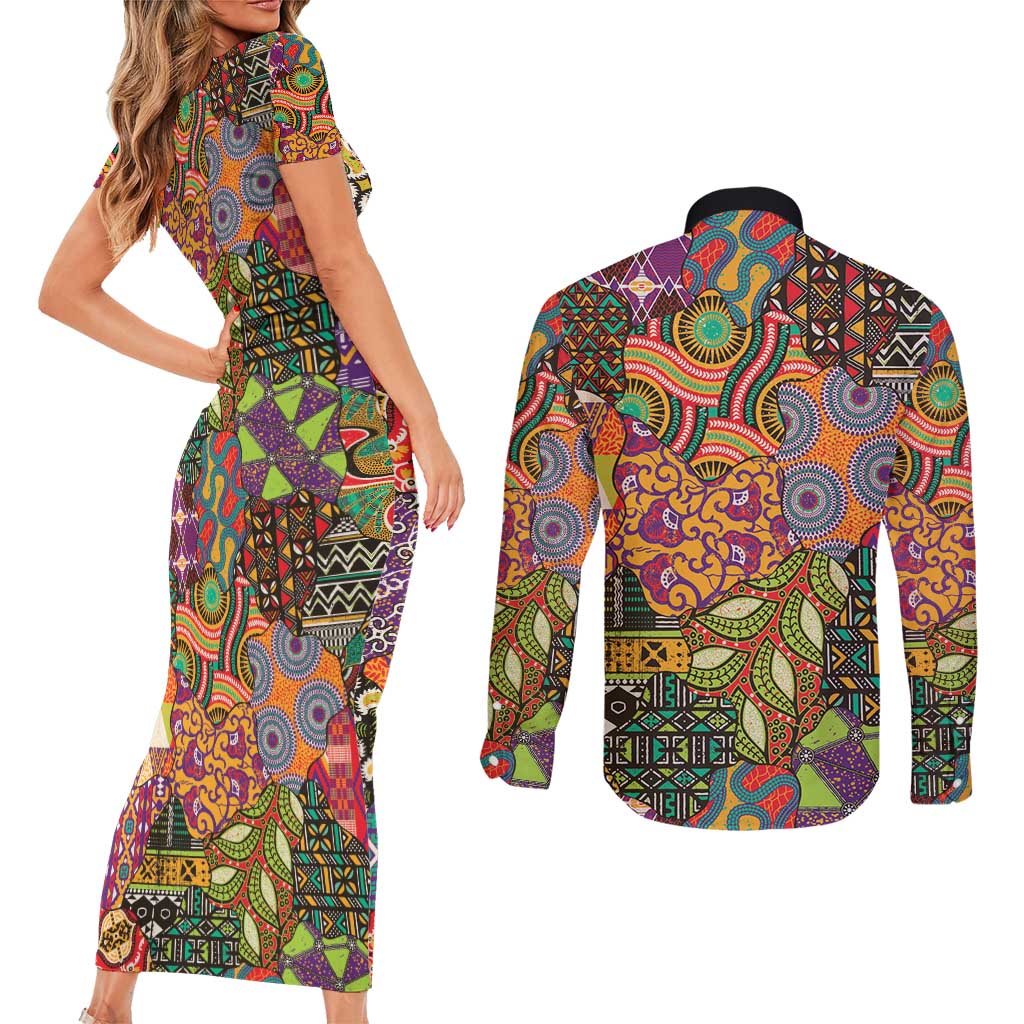Traditional Ethnic African Vintage Motifs Couples Matching Short Sleeve Bodycon Dress and Long Sleeve Button Shirt LT9 - Wonder Print Shop