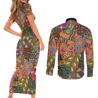 Traditional Ethnic African Vintage Motifs Couples Matching Short Sleeve Bodycon Dress and Long Sleeve Button Shirt LT9 - Wonder Print Shop
