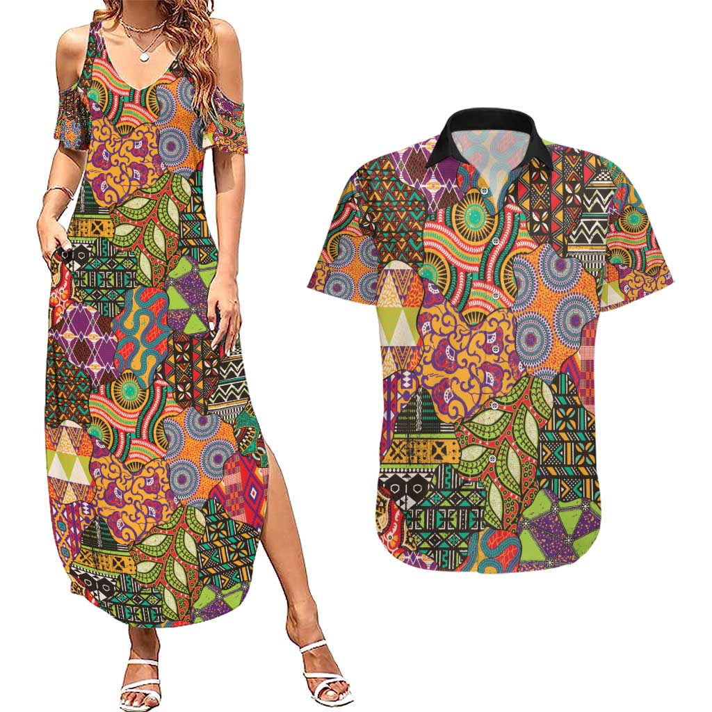 Traditional Ethnic African Vintage Motifs Couples Matching Summer Maxi Dress and Hawaiian Shirt LT9 - Wonder Print Shop