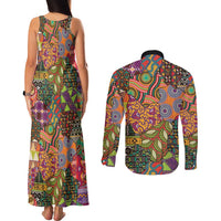 Traditional Ethnic African Vintage Motifs Couples Matching Tank Maxi Dress and Long Sleeve Button Shirt LT9 - Wonder Print Shop