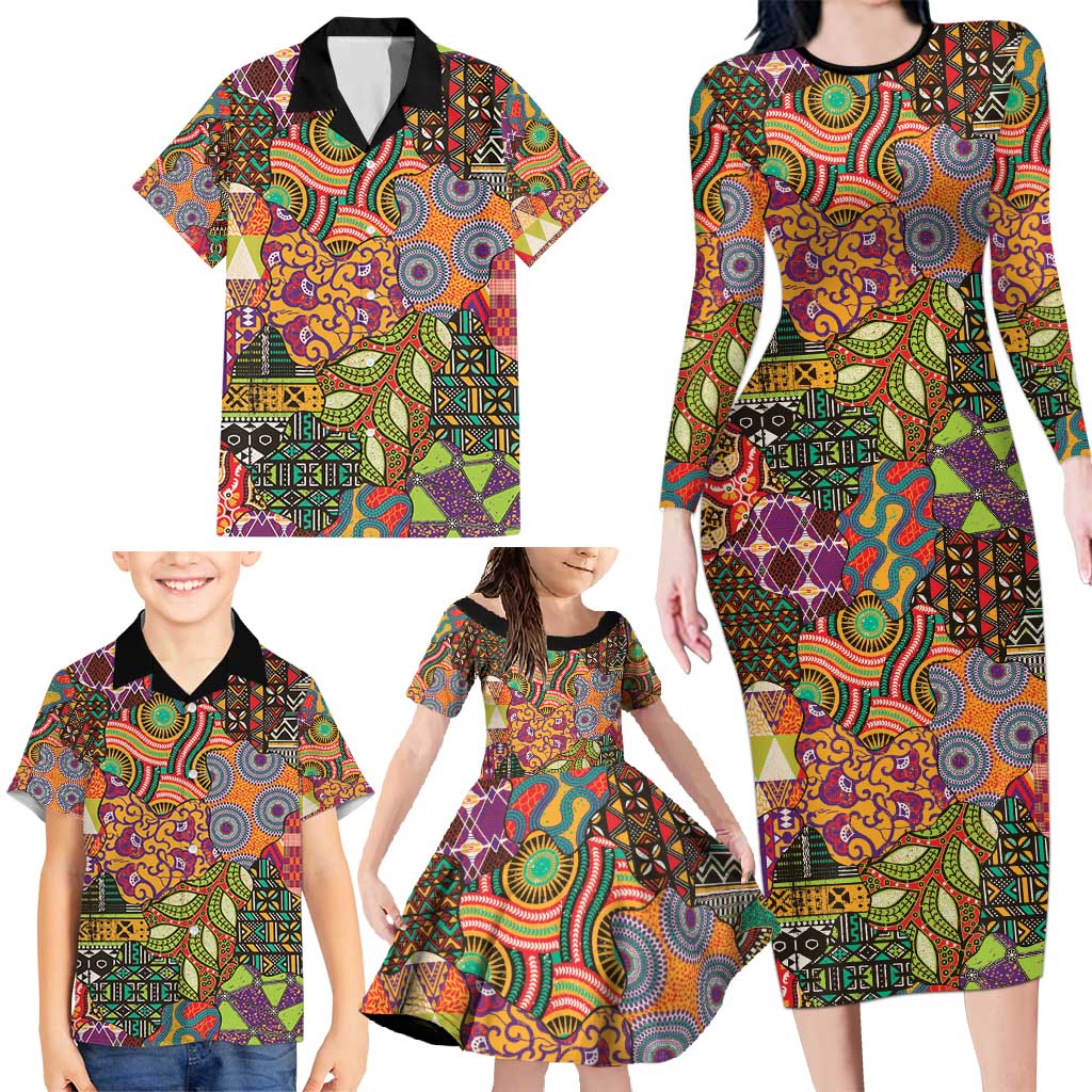 Traditional Ethnic African Vintage Motifs Family Matching Long Sleeve Bodycon Dress and Hawaiian Shirt LT9 - Wonder Print Shop