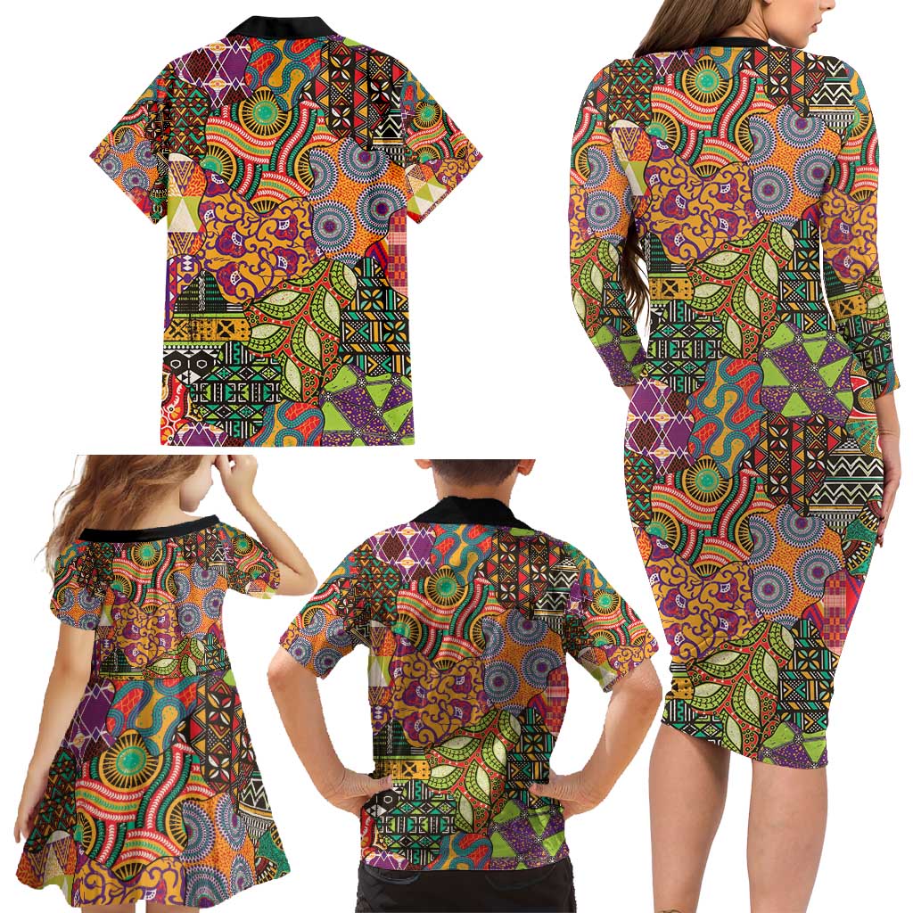 Traditional Ethnic African Vintage Motifs Family Matching Long Sleeve Bodycon Dress and Hawaiian Shirt LT9 - Wonder Print Shop