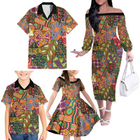 Traditional Ethnic African Vintage Motifs Family Matching Off The Shoulder Long Sleeve Dress and Hawaiian Shirt - Wonder Print Shop