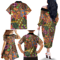 Traditional Ethnic African Vintage Motifs Family Matching Off The Shoulder Long Sleeve Dress and Hawaiian Shirt - Wonder Print Shop