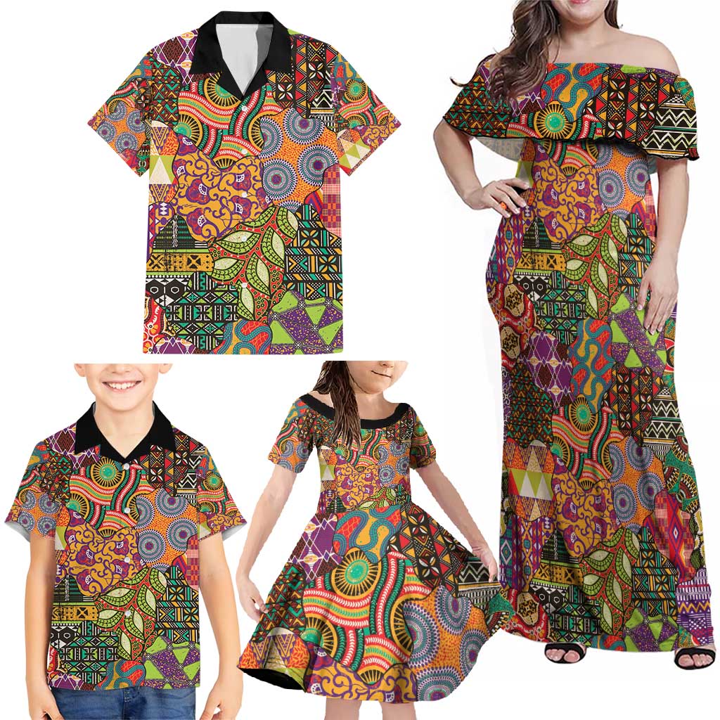 Traditional Ethnic African Vintage Motifs Family Matching Off Shoulder Maxi Dress and Hawaiian Shirt LT9 - Wonder Print Shop