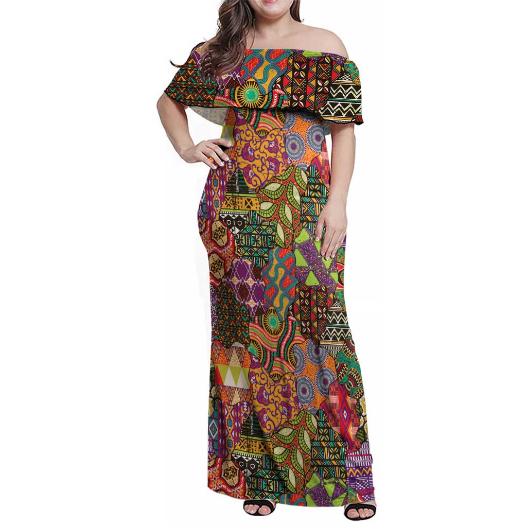 Traditional Ethnic African Vintage Motifs Family Matching Off Shoulder Maxi Dress and Hawaiian Shirt LT9 - Wonder Print Shop
