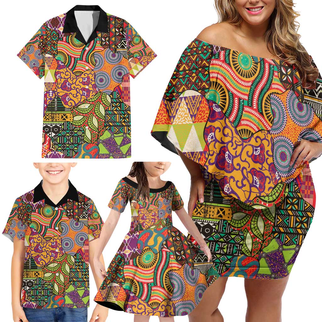 Traditional Ethnic African Vintage Motifs Family Matching Off Shoulder Short Dress and Hawaiian Shirt LT9 - Wonder Print Shop