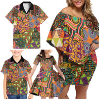 Traditional Ethnic African Vintage Motifs Family Matching Off Shoulder Short Dress and Hawaiian Shirt LT9 - Wonder Print Shop