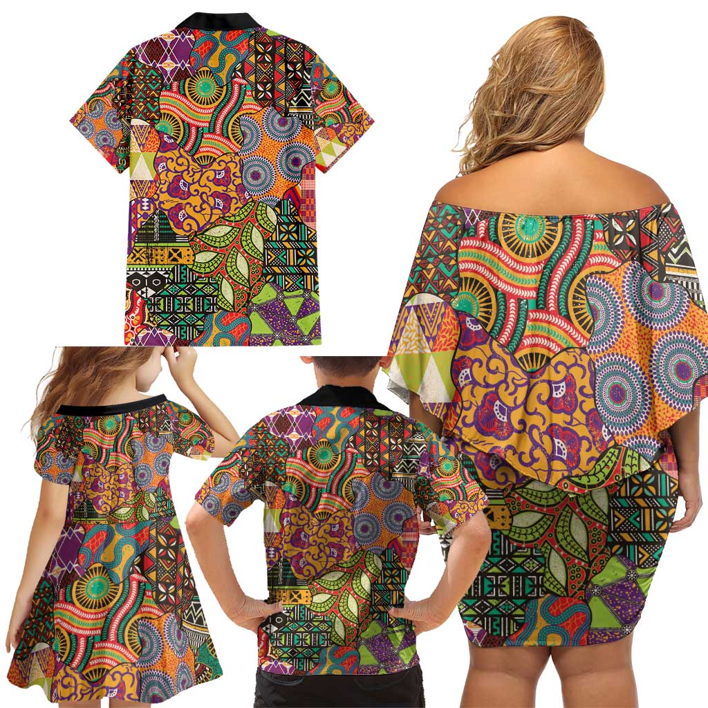 Traditional Ethnic African Vintage Motifs Family Matching Off Shoulder Short Dress and Hawaiian Shirt LT9 - Wonder Print Shop