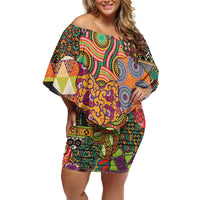 Traditional Ethnic African Vintage Motifs Family Matching Off Shoulder Short Dress and Hawaiian Shirt LT9 - Wonder Print Shop