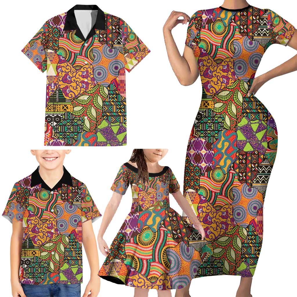 Traditional Ethnic African Vintage Motifs Family Matching Short Sleeve Bodycon Dress and Hawaiian Shirt - Wonder Print Shop