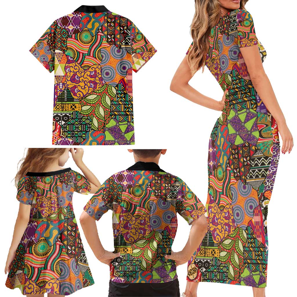 Traditional Ethnic African Vintage Motifs Family Matching Short Sleeve Bodycon Dress and Hawaiian Shirt - Wonder Print Shop