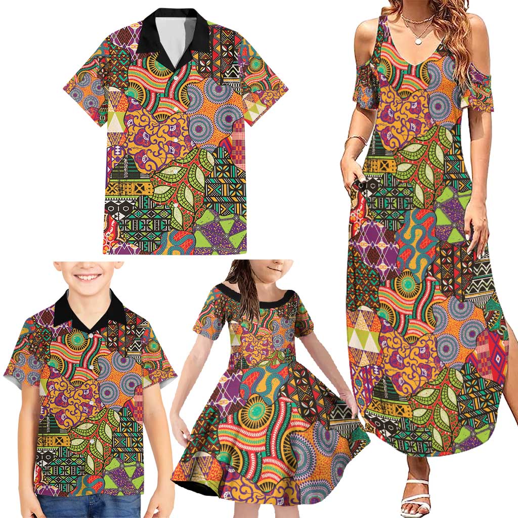 Traditional Ethnic African Vintage Motifs Family Matching Summer Maxi Dress and Hawaiian Shirt - Wonder Print Shop