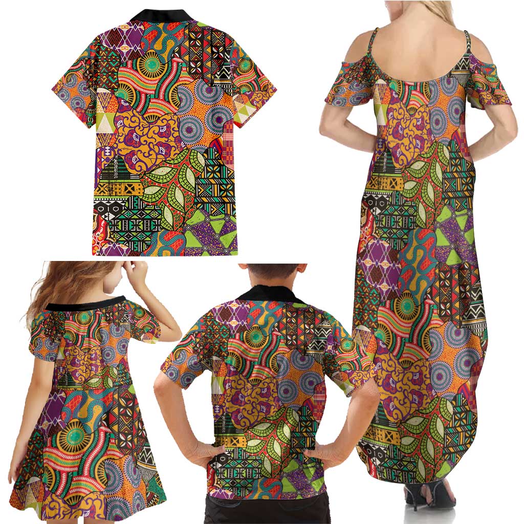 Traditional Ethnic African Vintage Motifs Family Matching Summer Maxi Dress and Hawaiian Shirt - Wonder Print Shop