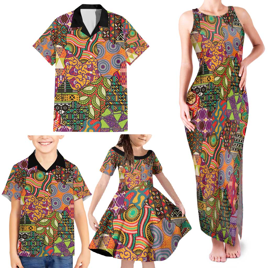 Traditional Ethnic African Vintage Motifs Family Matching Tank Maxi Dress and Hawaiian Shirt - Wonder Print Shop
