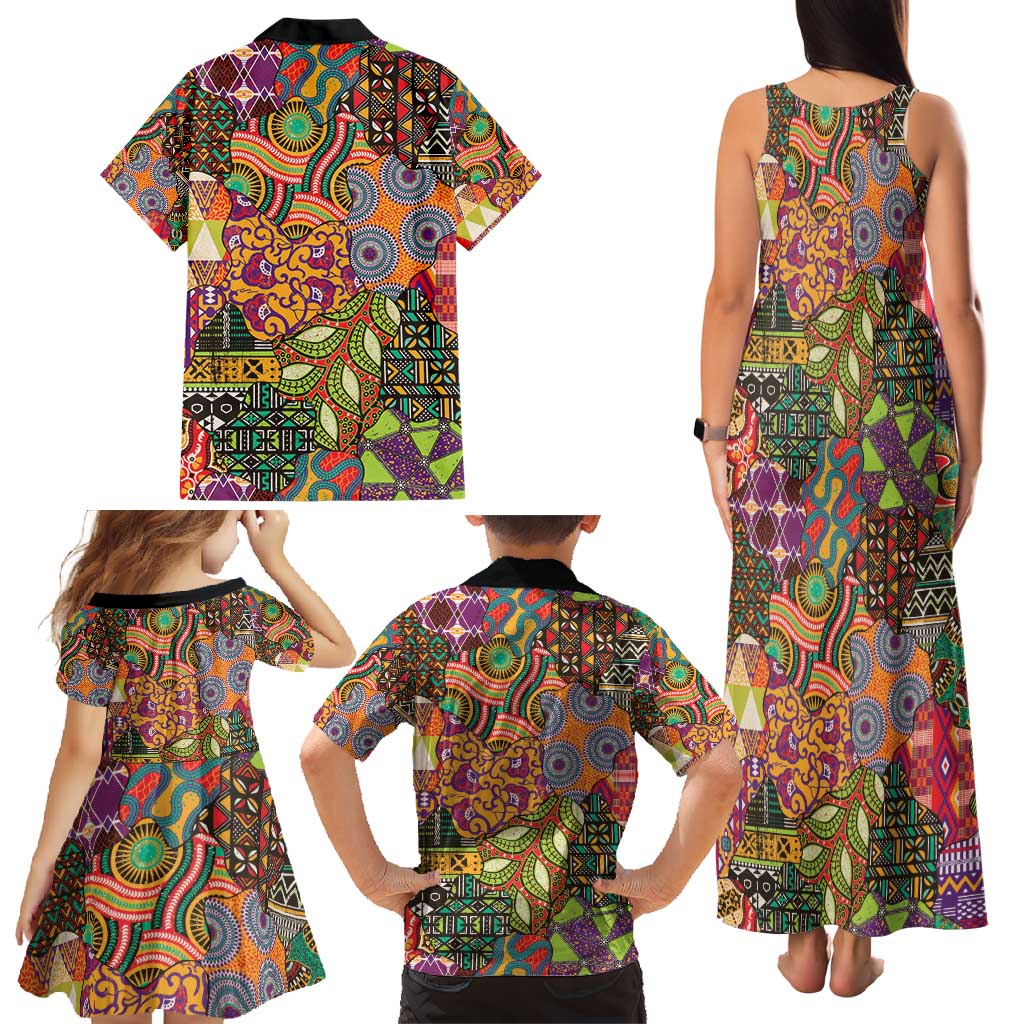 Traditional Ethnic African Vintage Motifs Family Matching Tank Maxi Dress and Hawaiian Shirt - Wonder Print Shop
