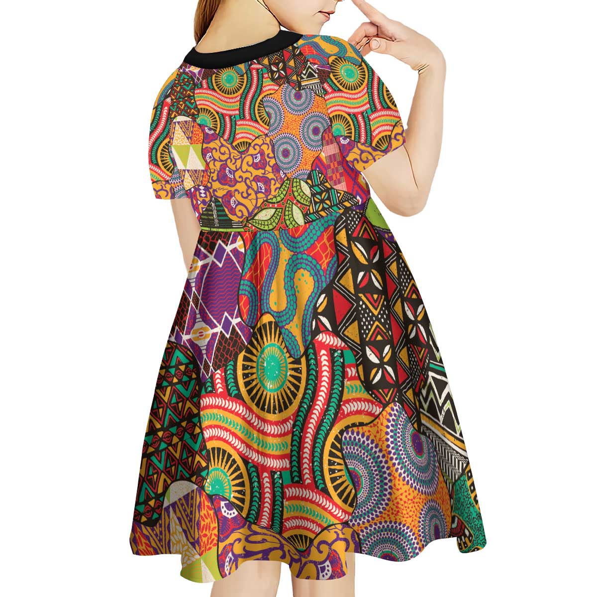 Traditional Ethnic African Vintage Motifs Kid Short Sleeve Dress - Wonder Print Shop