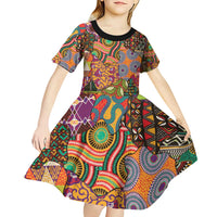 Traditional Ethnic African Vintage Motifs Kid Short Sleeve Dress - Wonder Print Shop