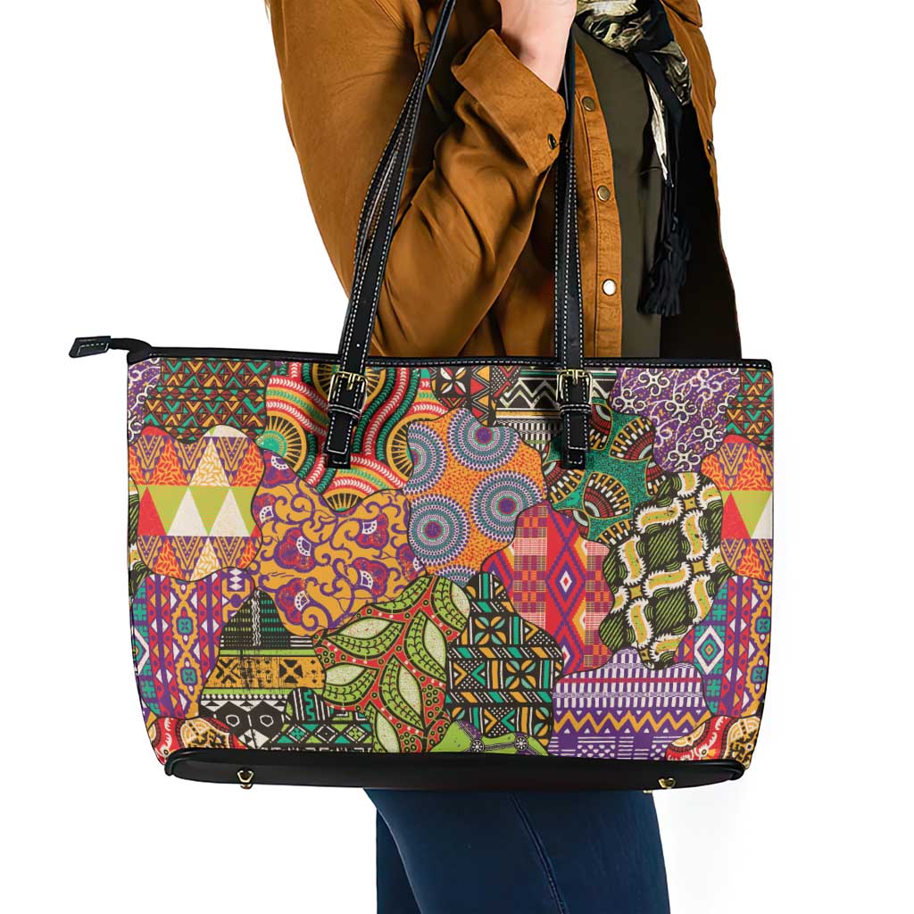Traditional Ethnic African Vintage Motifs Leather Tote Bag - Wonder Print Shop