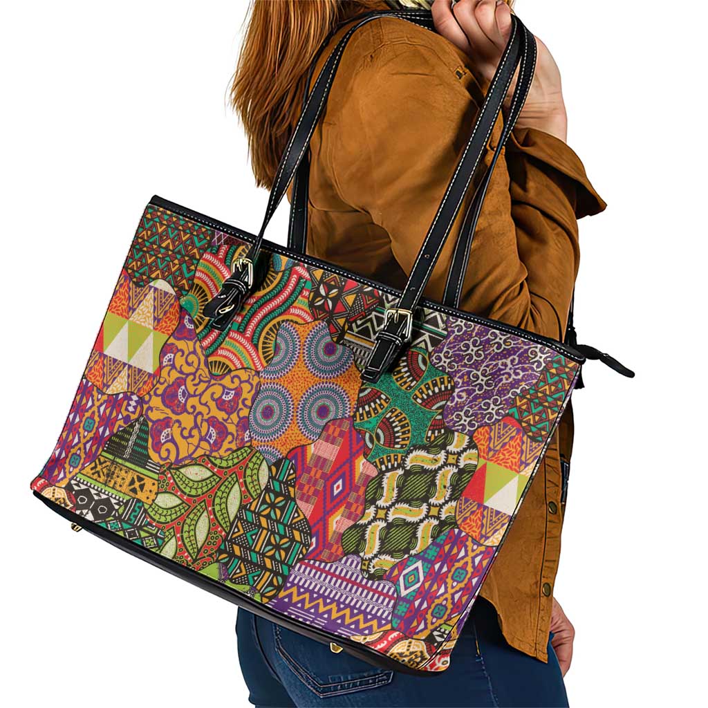 Traditional Ethnic African Vintage Motifs Leather Tote Bag - Wonder Print Shop
