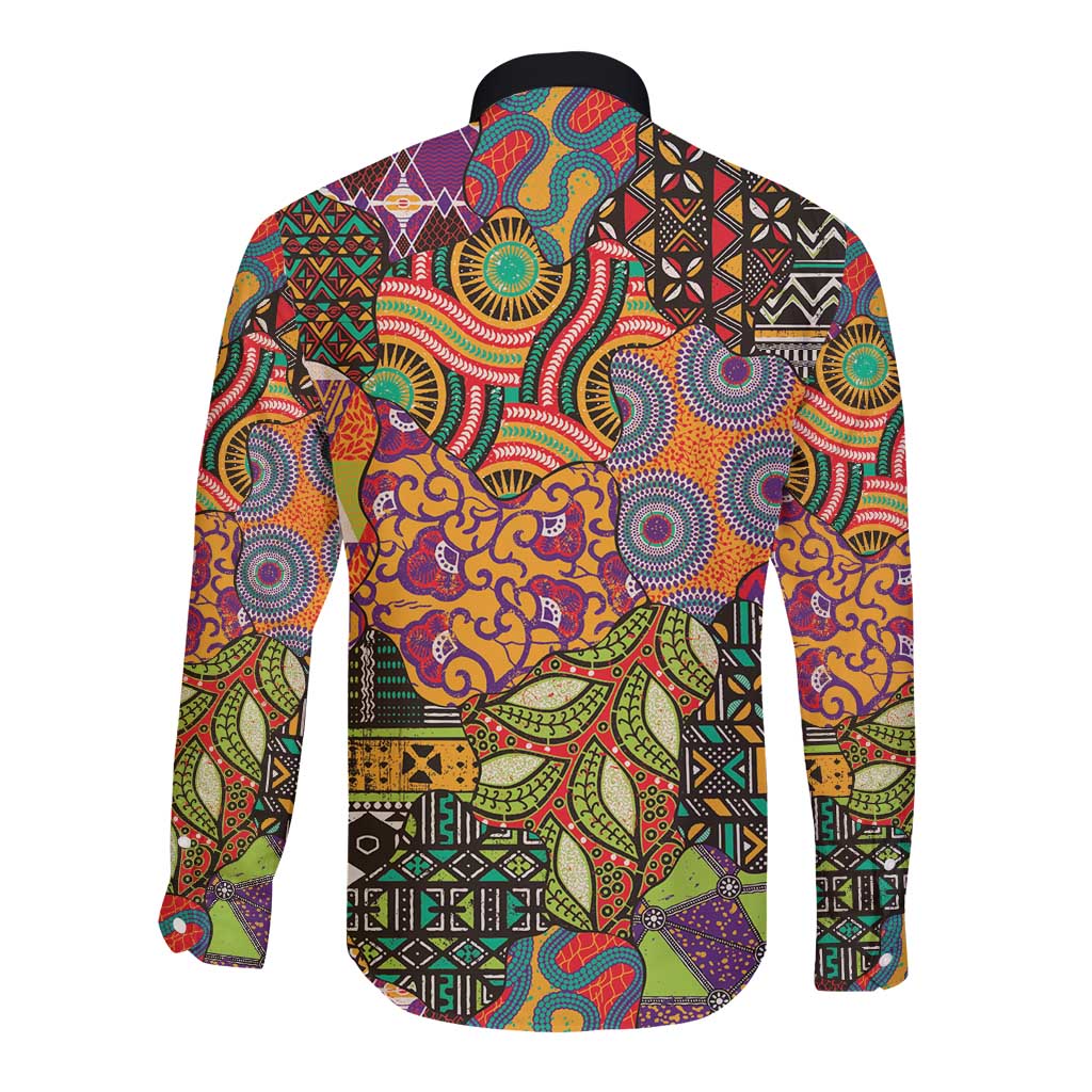 Traditional Ethnic African Vintage Motifs Long Sleeve Button Shirt - Wonder Print Shop