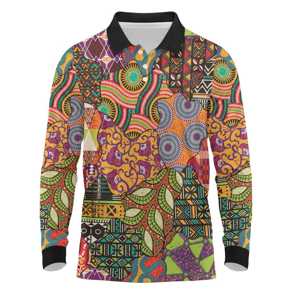 Traditional Ethnic African Vintage Motifs Long Sleeve Polo Shirt - Wonder Print Shop