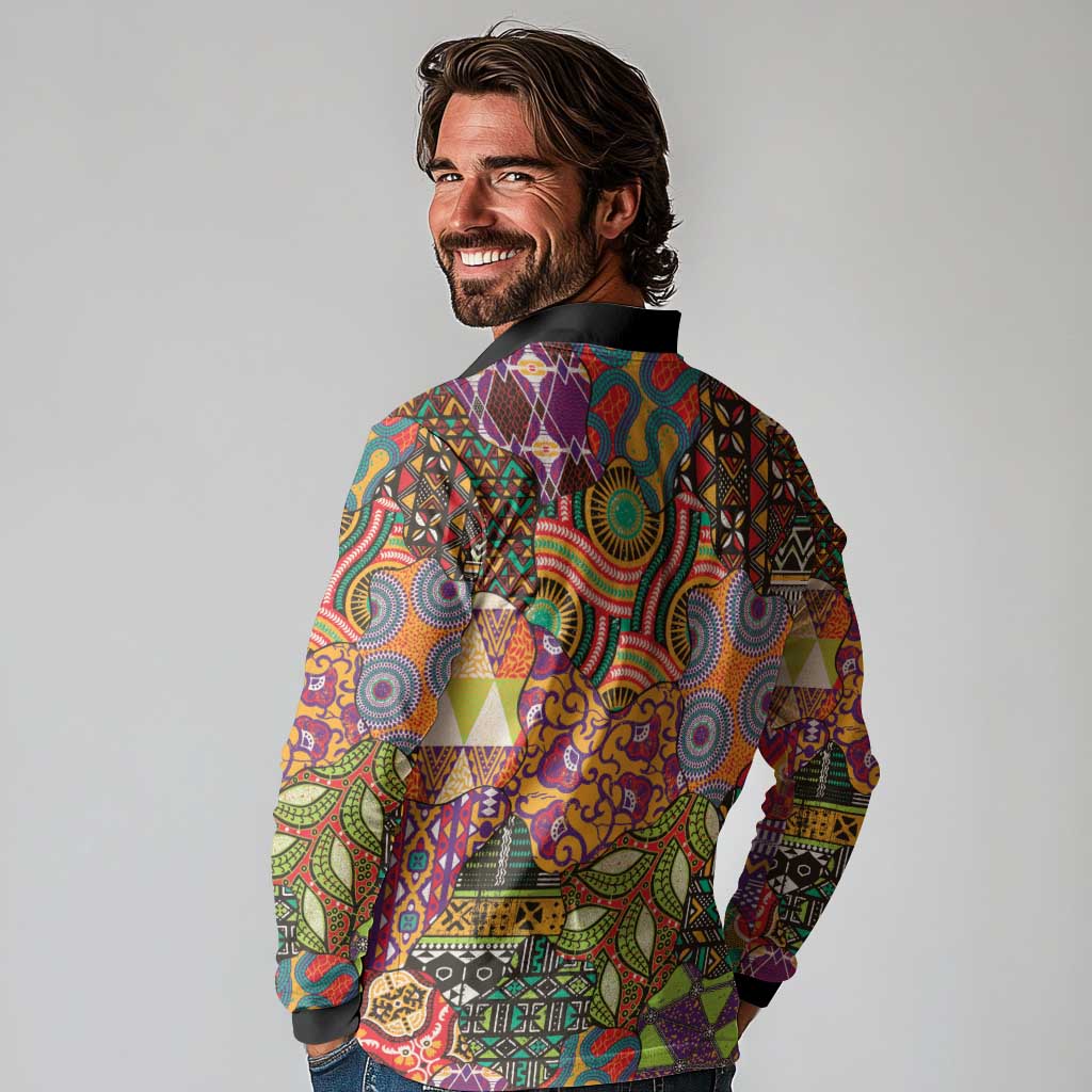 Traditional Ethnic African Vintage Motifs Long Sleeve Polo Shirt - Wonder Print Shop