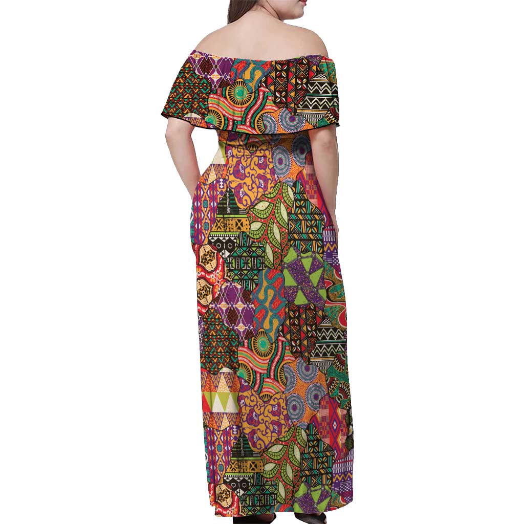 Traditional Ethnic African Vintage Motifs Off Shoulder Maxi Dress - Wonder Print Shop