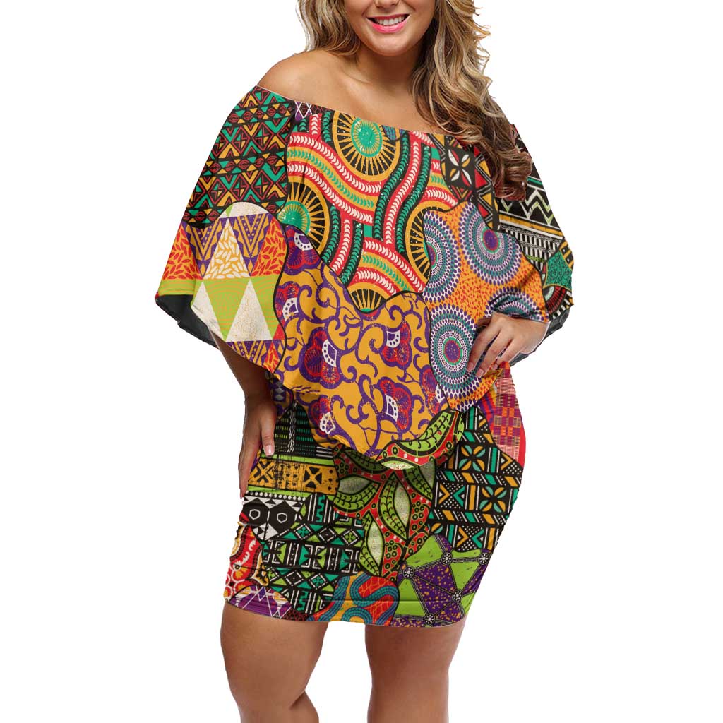 Traditional Ethnic African Vintage Motifs Off Shoulder Short Dress - Wonder Print Shop