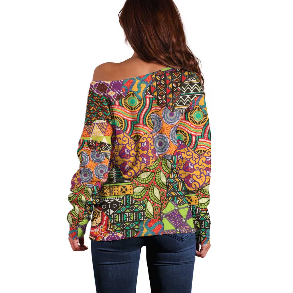Traditional Ethnic African Vintage Motifs Off Shoulder Sweater - Wonder Print Shop