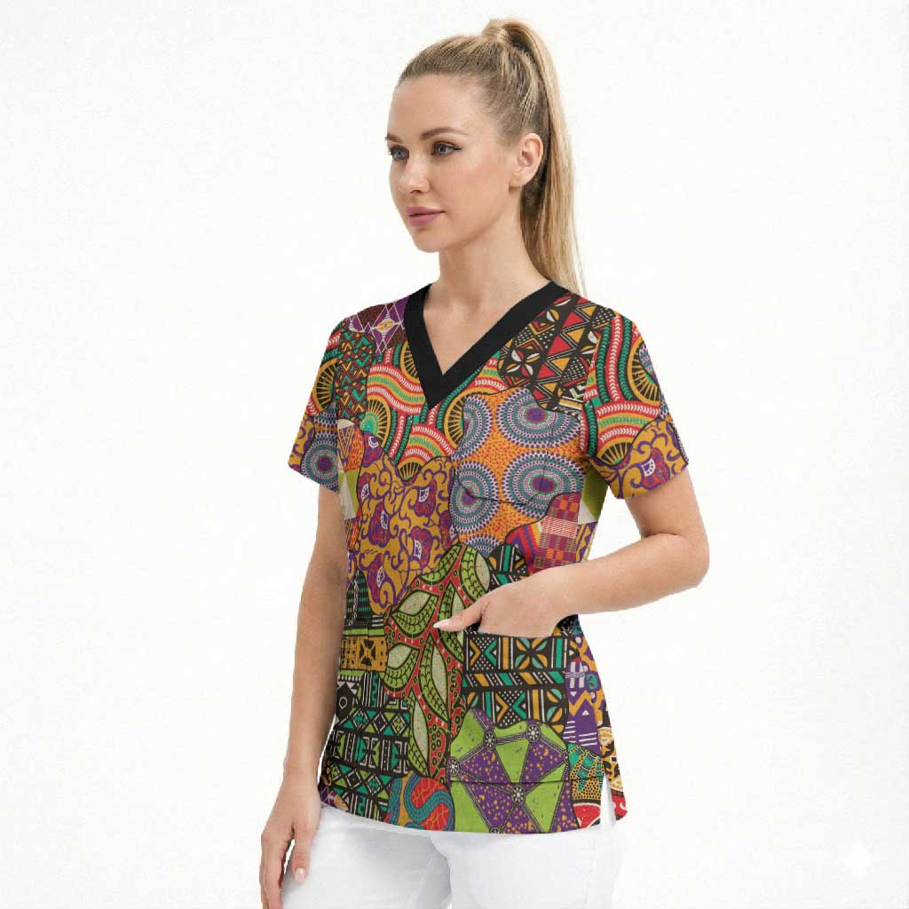 Traditional Ethnic African Vintage Motifs Scrub Top