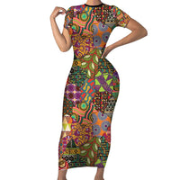 Traditional Ethnic African Vintage Motifs Short Sleeve Bodycon Dress - Wonder Print Shop