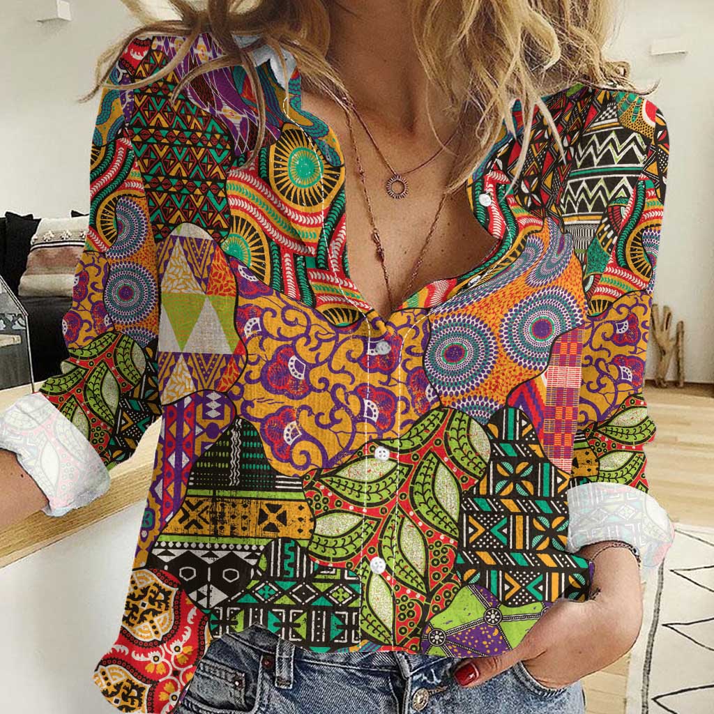 Traditional Ethnic African Vintage Motifs Women Casual Shirt - Wonder Print Shop