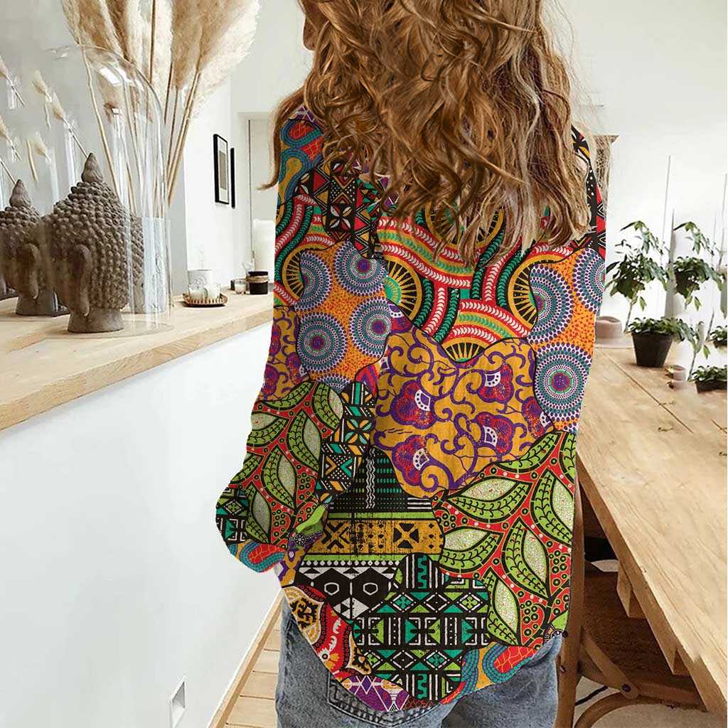 Traditional Ethnic African Vintage Motifs Women Casual Shirt - Wonder Print Shop