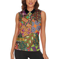 Traditional Ethnic African Vintage Motifs Women Sleeveless Polo Shirt - Wonder Print Shop