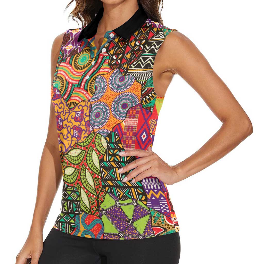 Traditional Ethnic African Vintage Motifs Women Sleeveless Polo Shirt - Wonder Print Shop