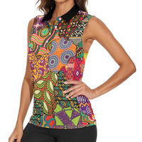 Traditional Ethnic African Vintage Motifs Women Sleeveless Polo Shirt - Wonder Print Shop