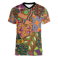 Traditional Ethnic African Vintage Motifs Women V-Neck T-Shirt - Wonder Print Shop