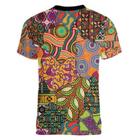 Traditional Ethnic African Vintage Motifs Women V-Neck T-Shirt - Wonder Print Shop