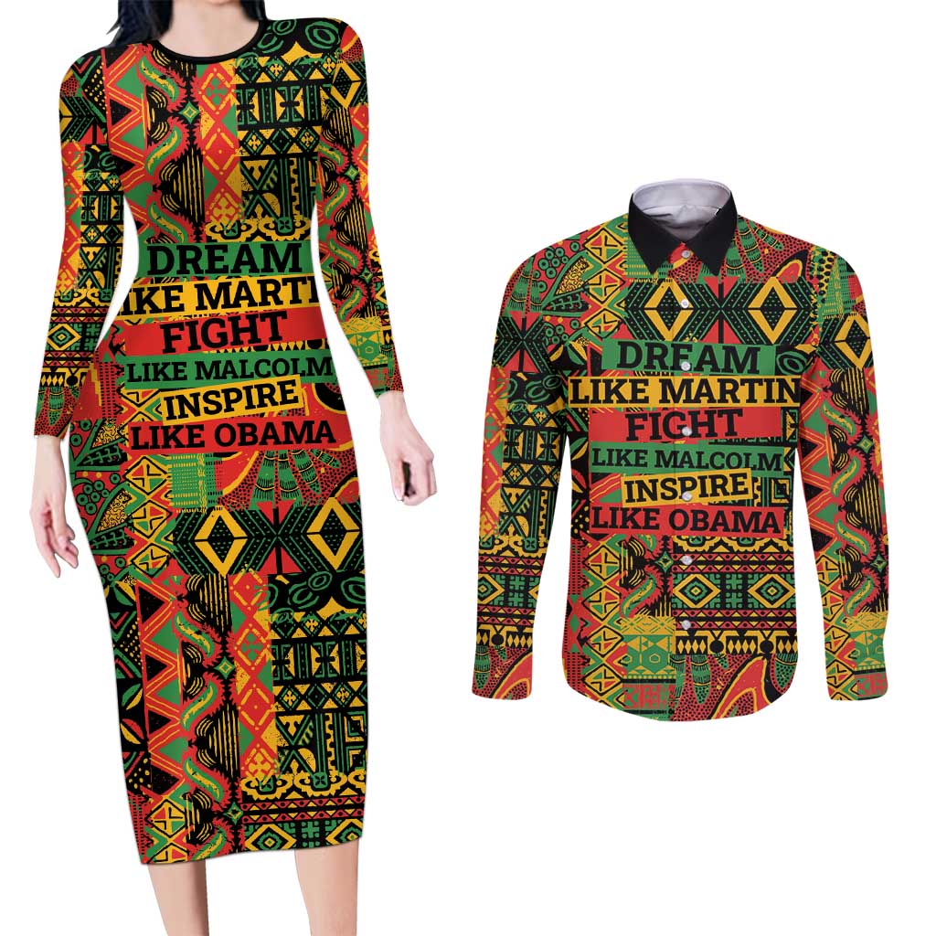 Black History Black Month Dream Like Couples Matching Long Sleeve Bodycon Dress and Long Sleeve Button Shirt LT9 - Wonder Print Shop