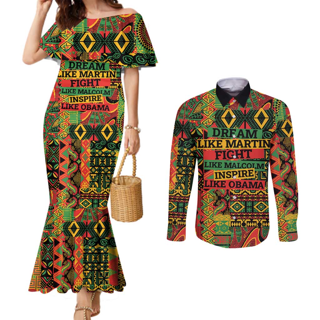 Black History Black Month Dream Like Couples Matching Mermaid Dress and Long Sleeve Button Shirt