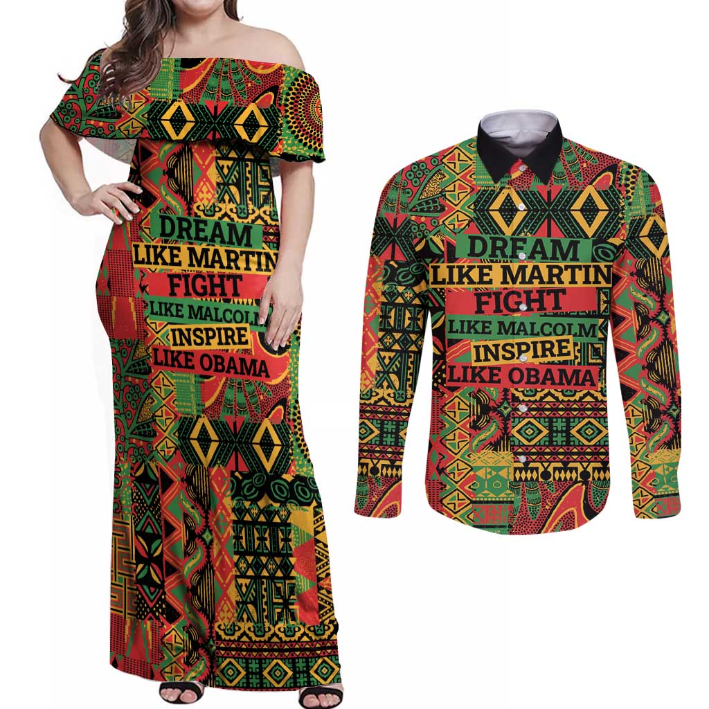Black History Black Month Dream Like Couples Matching Off Shoulder Maxi Dress and Long Sleeve Button Shirt LT9 - Wonder Print Shop