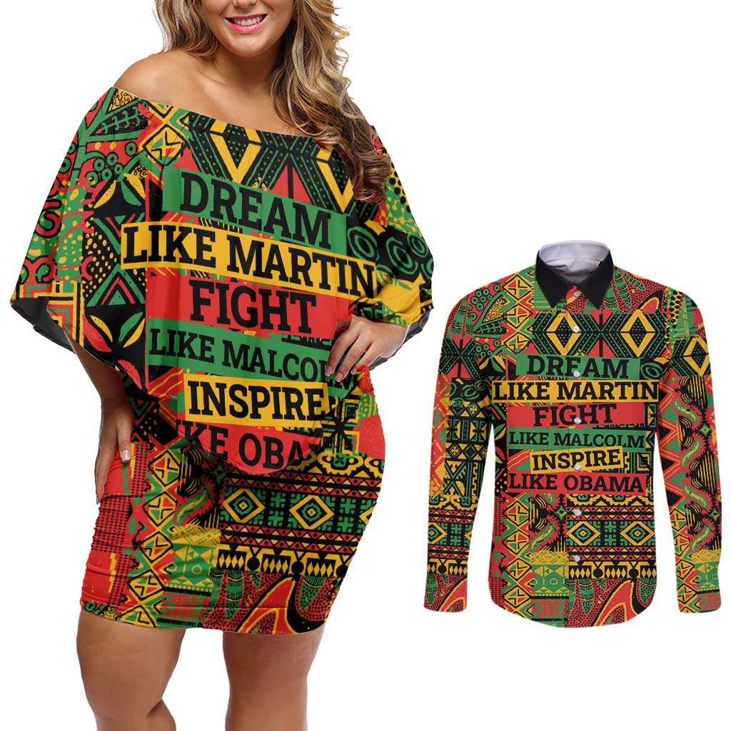 Black History Black Month Dream Like Couples Matching Off Shoulder Short Dress and Long Sleeve Button Shirt LT9 - Wonder Print Shop